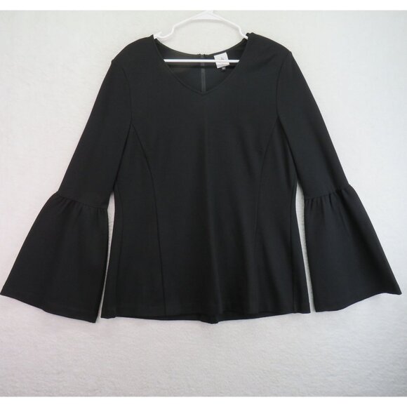 Cabi Shirt Womens Size Large Black Blouse Bell Sleeve V Neck Back Zipper - Picture 1 of 10